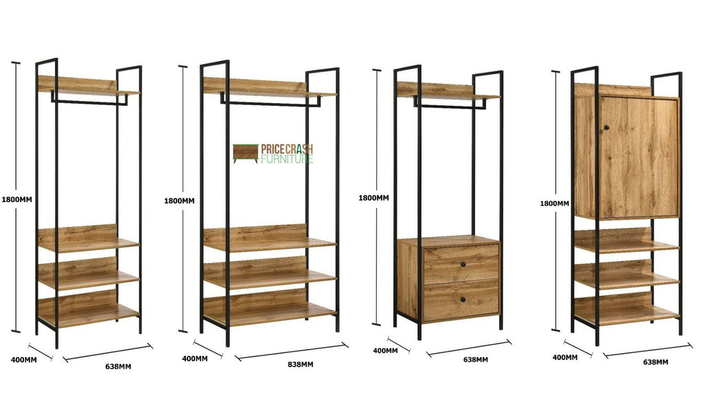 Zahra bedroom set: 4 piece open wardrobe set in oak effect by TAD - Price Crash Furniture