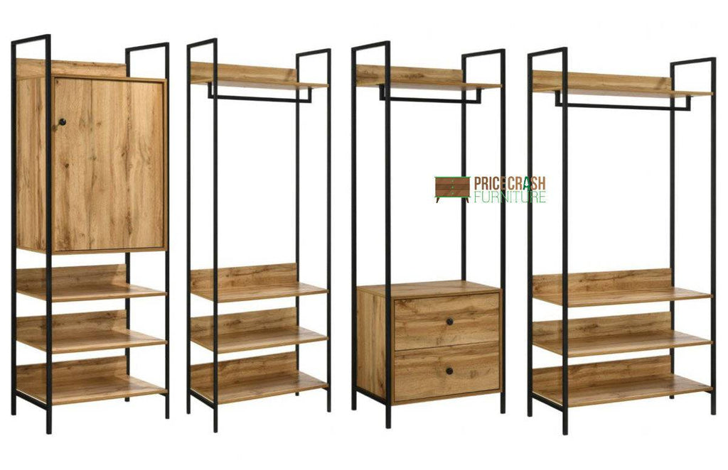Zahra bedroom set: 4 piece open wardrobe set in oak effect by TAD - Price Crash Furniture
