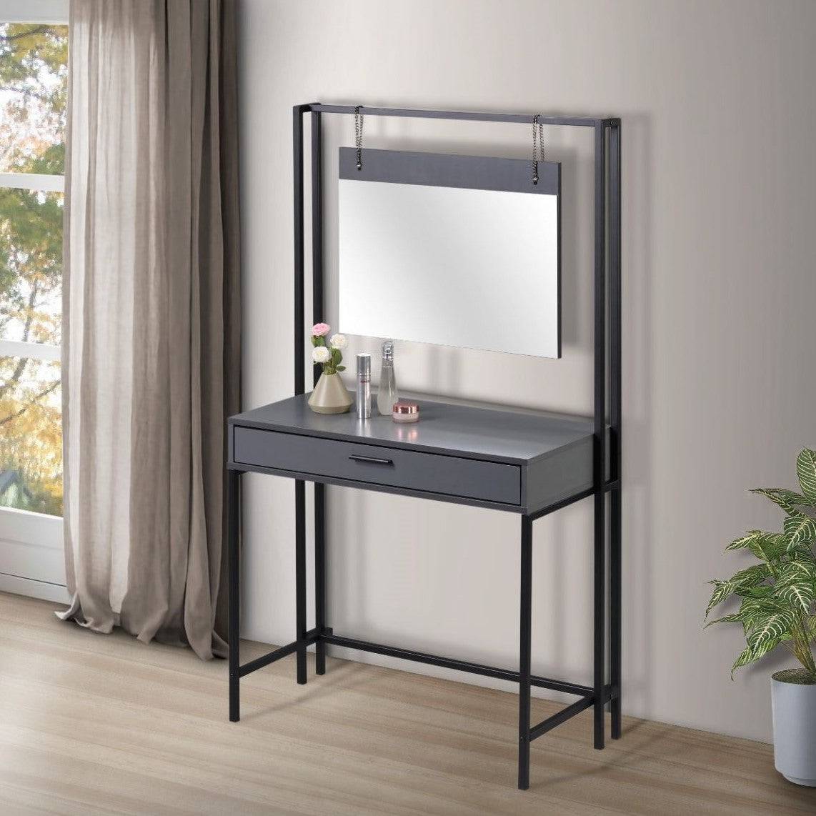 Zahra dressing table with mirror in matte grey by TAD - Price Crash Furniture