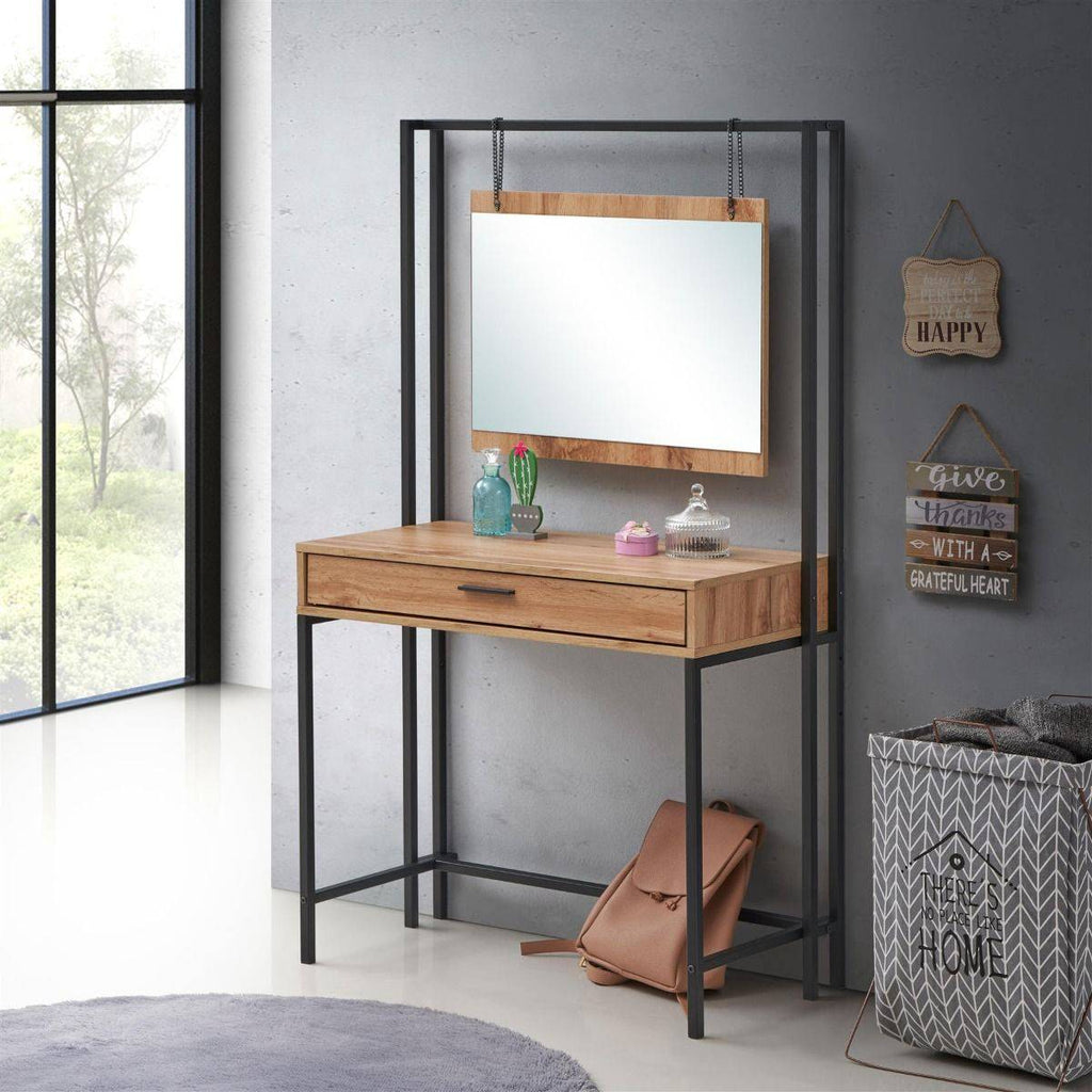 Zahra dressing table with mirror in oak effect by TAD - Price Crash Furniture