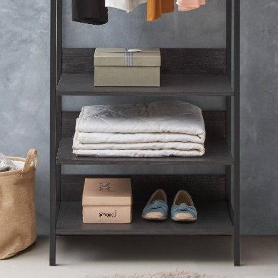 Zahra open wardrobe (narrow) with 4 shelves in black wood effect by TAD - Price Crash Furniture