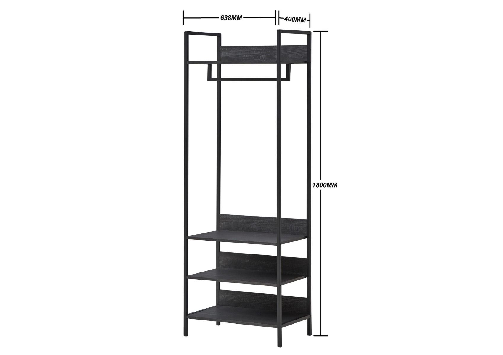 Zahra open wardrobe (narrow) with 4 shelves in black wood effect by TAD - Price Crash Furniture