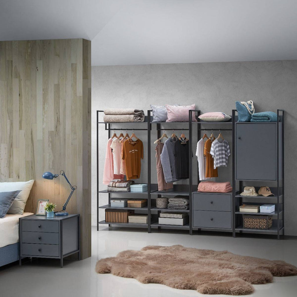 Zahra open wardrobe (narrow) with 4 shelves in matte grey by TAD - Price Crash Furniture