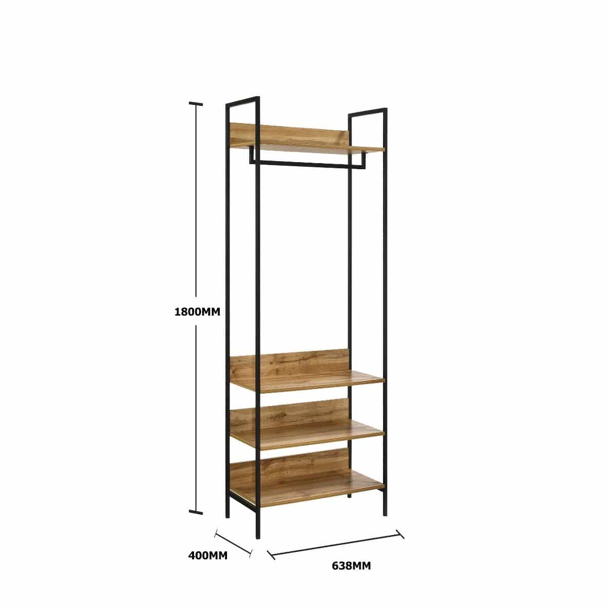 Zahra open wardrobe (narrow) with 4 shelves in oak effect by TAD - Price Crash Furniture