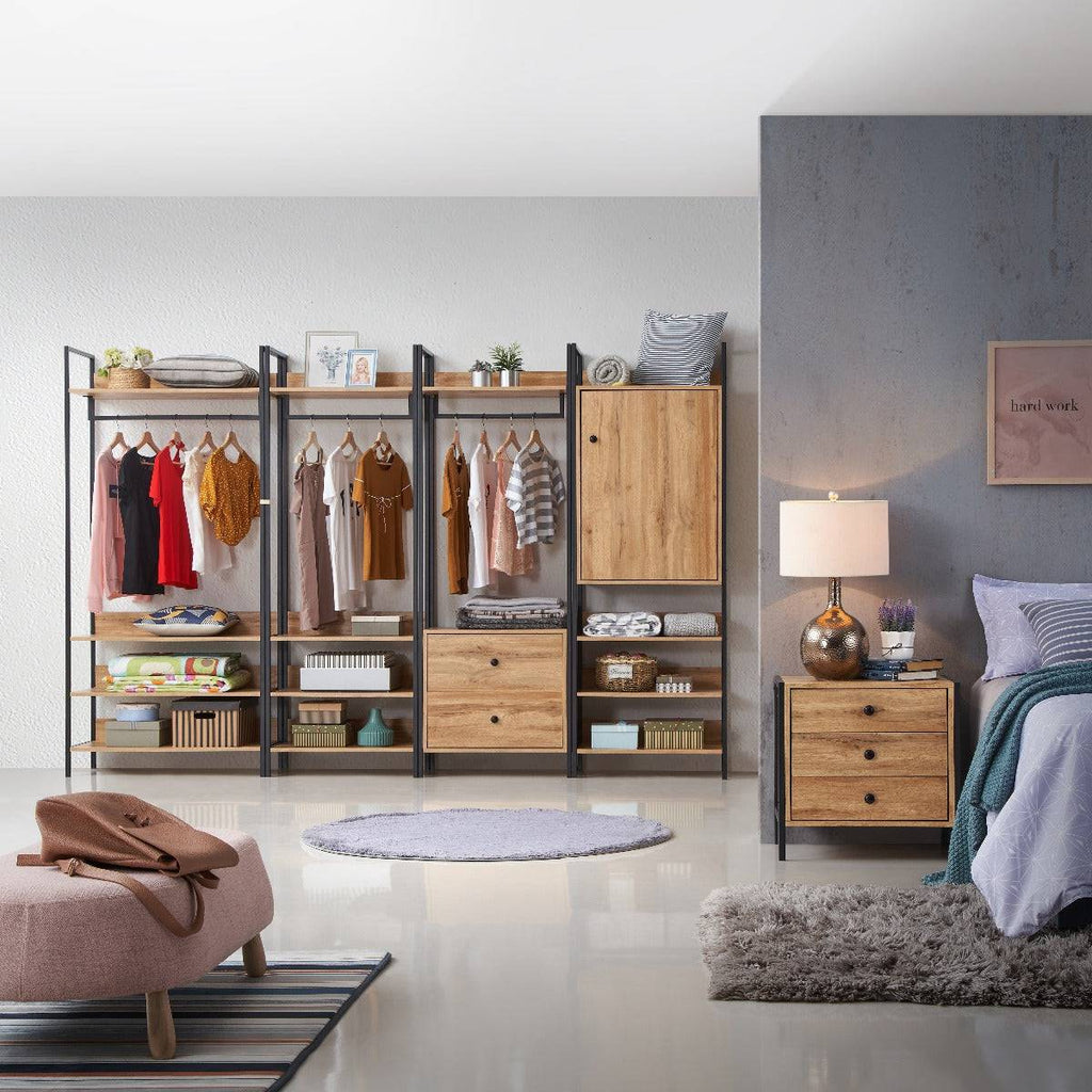 Zahra open wardrobe (narrow) with 4 shelves in oak effect by TAD - Price Crash Furniture