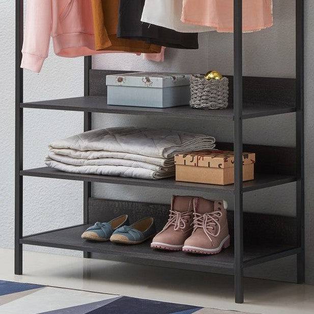 Zahra open wardrobe (wide) with 4 shelves in black wood effect by TAD - Price Crash Furniture