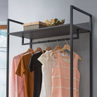 Zahra open wardrobe (wide) with 4 shelves in black wood effect by TAD - Price Crash Furniture