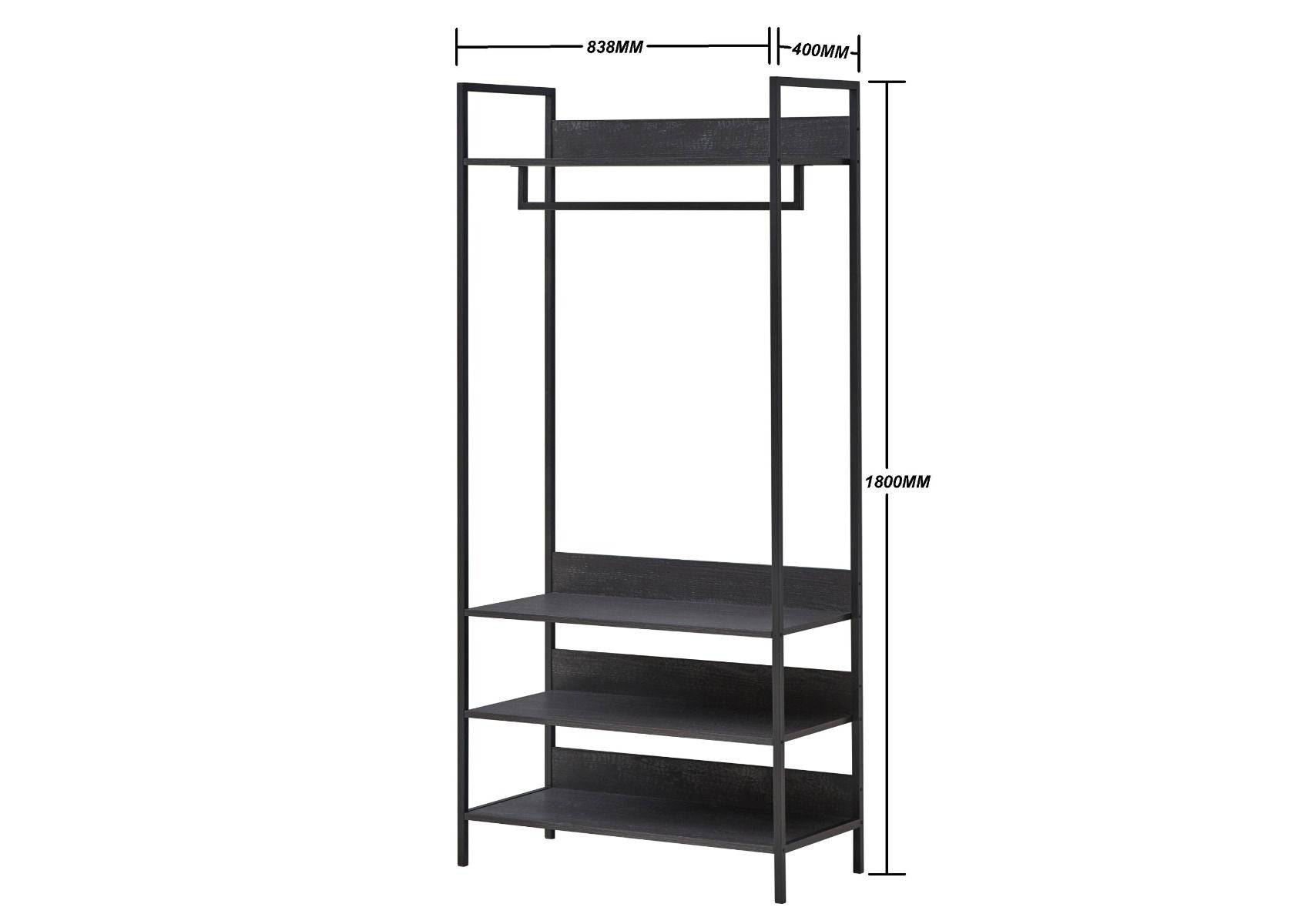 Zahra open wardrobe (wide) with 4 shelves in black wood effect by TAD - Price Crash Furniture