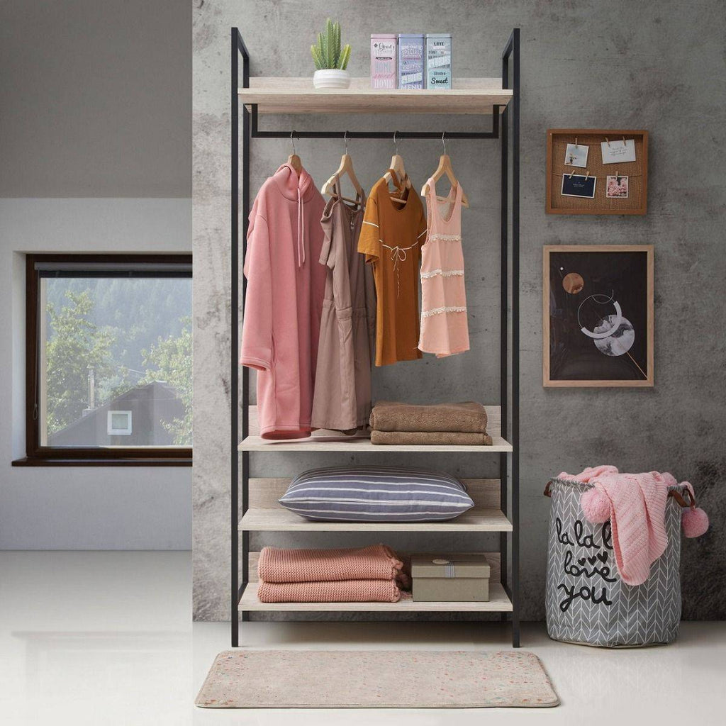 Zahra open wardrobe (wide) with 4 shelves in matte grey by TAD - Price Crash Furniture