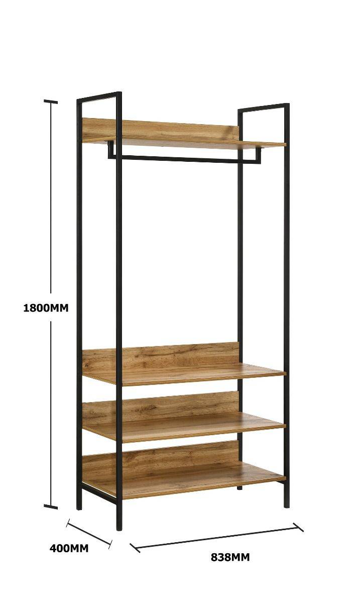 Zahra open wardrobe (wide) with 4 shelves in oak effect by TAD - Price Crash Furniture