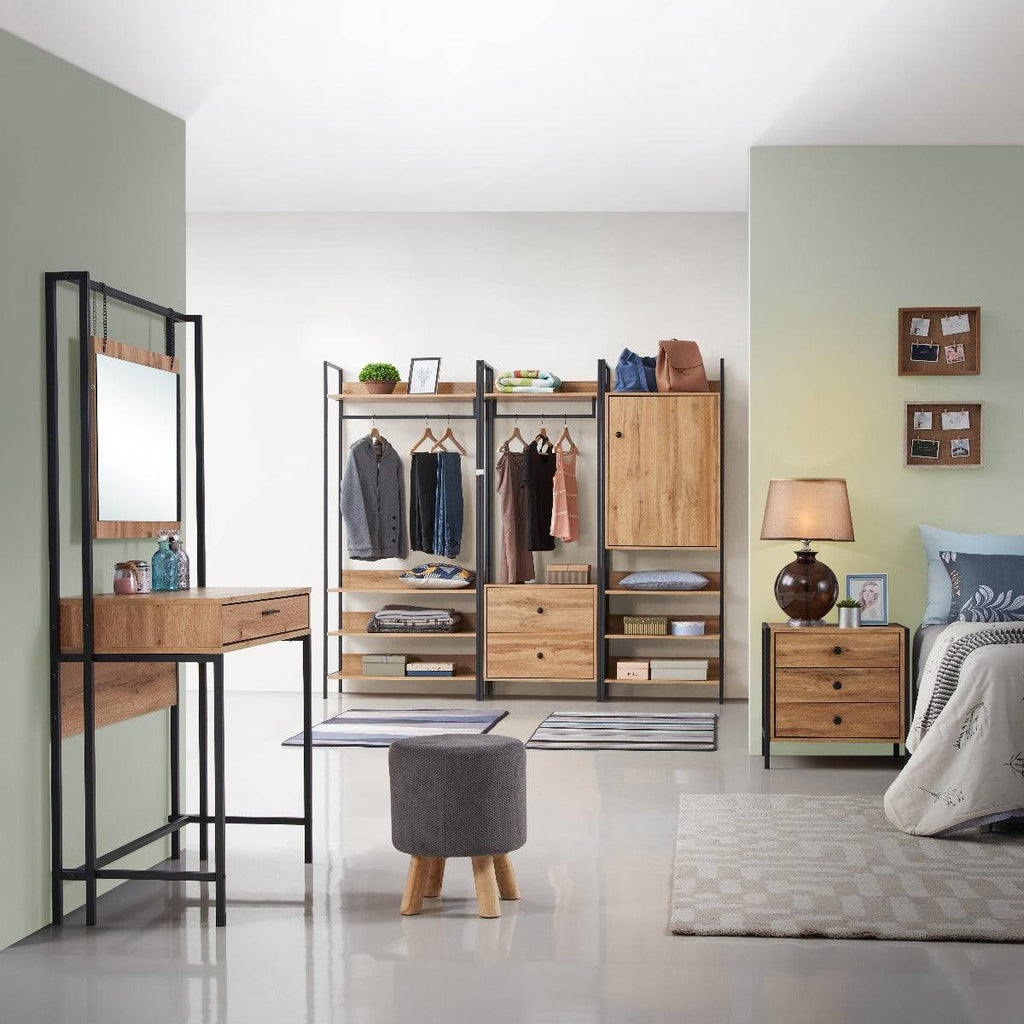 Zahra open wardrobe (wide) with 4 shelves in oak effect by TAD - Price Crash Furniture