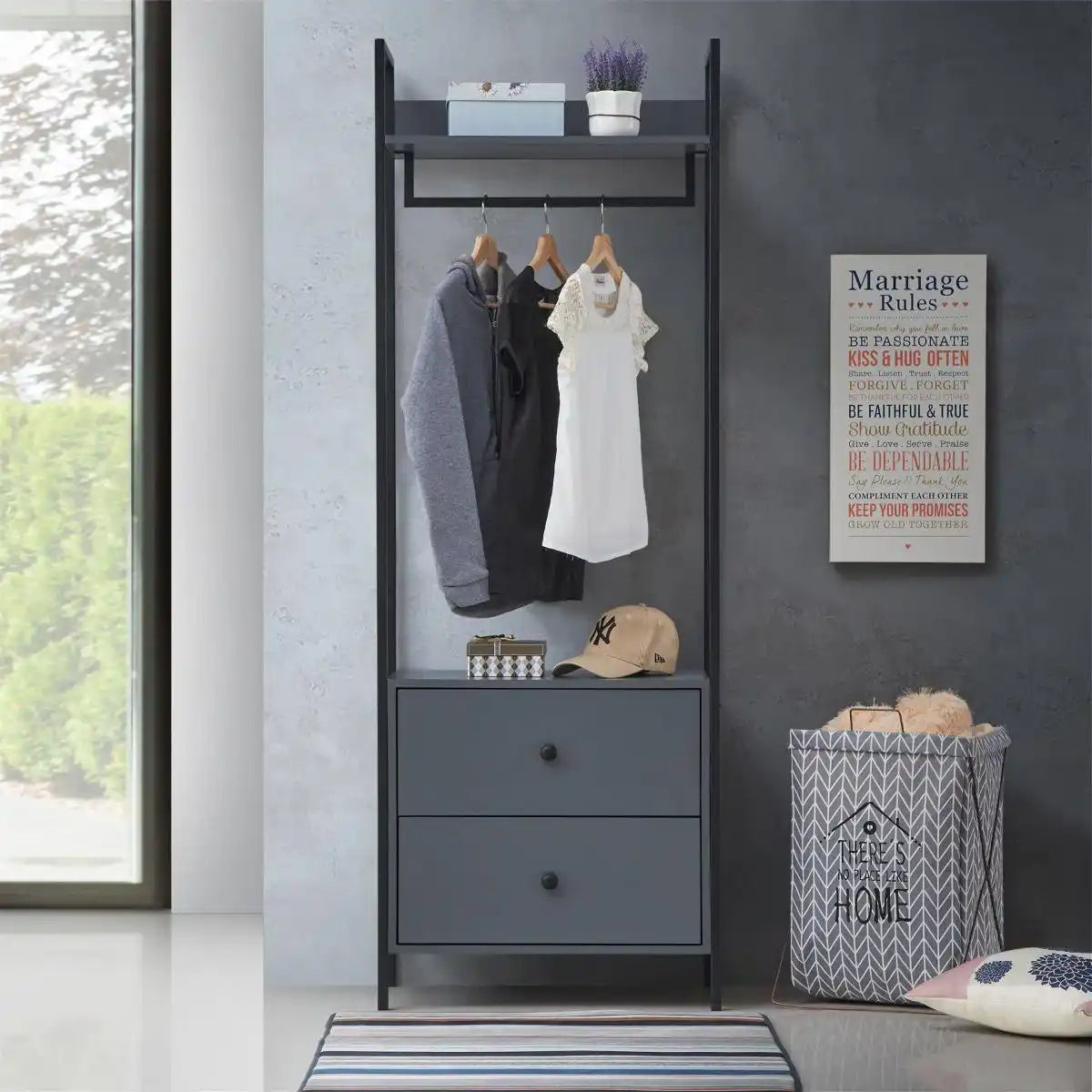 Zahra open wardrobe with 2 drawers in matte grey effect by TAD - Price Crash Furniture