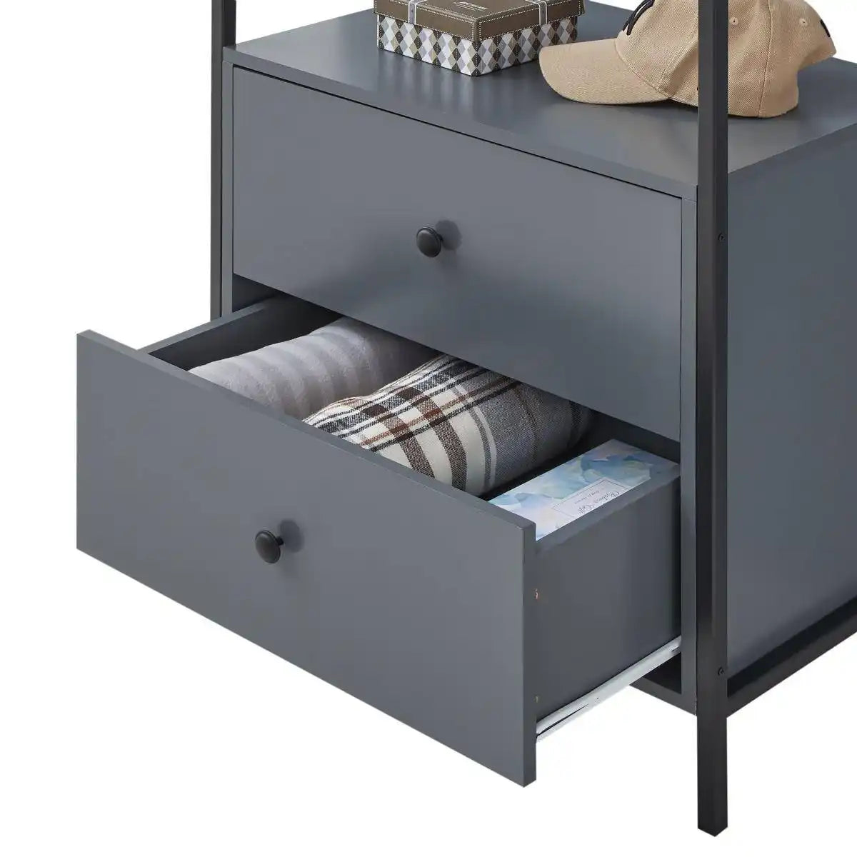 Zahra open wardrobe with 2 drawers in matte grey effect by TAD - Price Crash Furniture