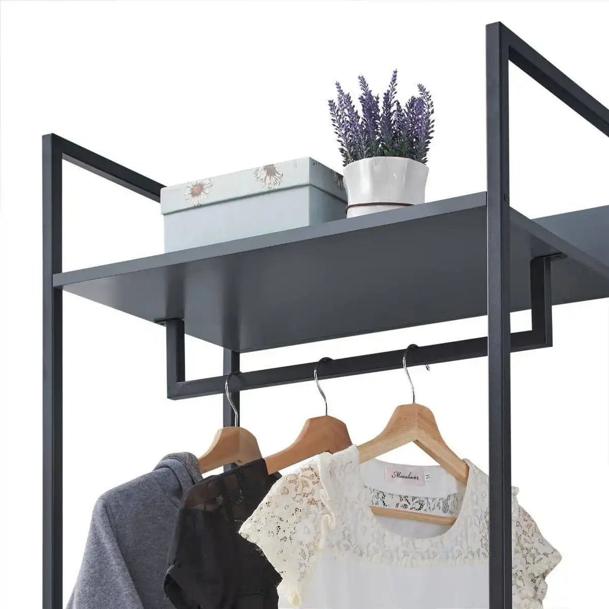 Zahra open wardrobe with 2 drawers in matte grey effect by TAD - Price Crash Furniture