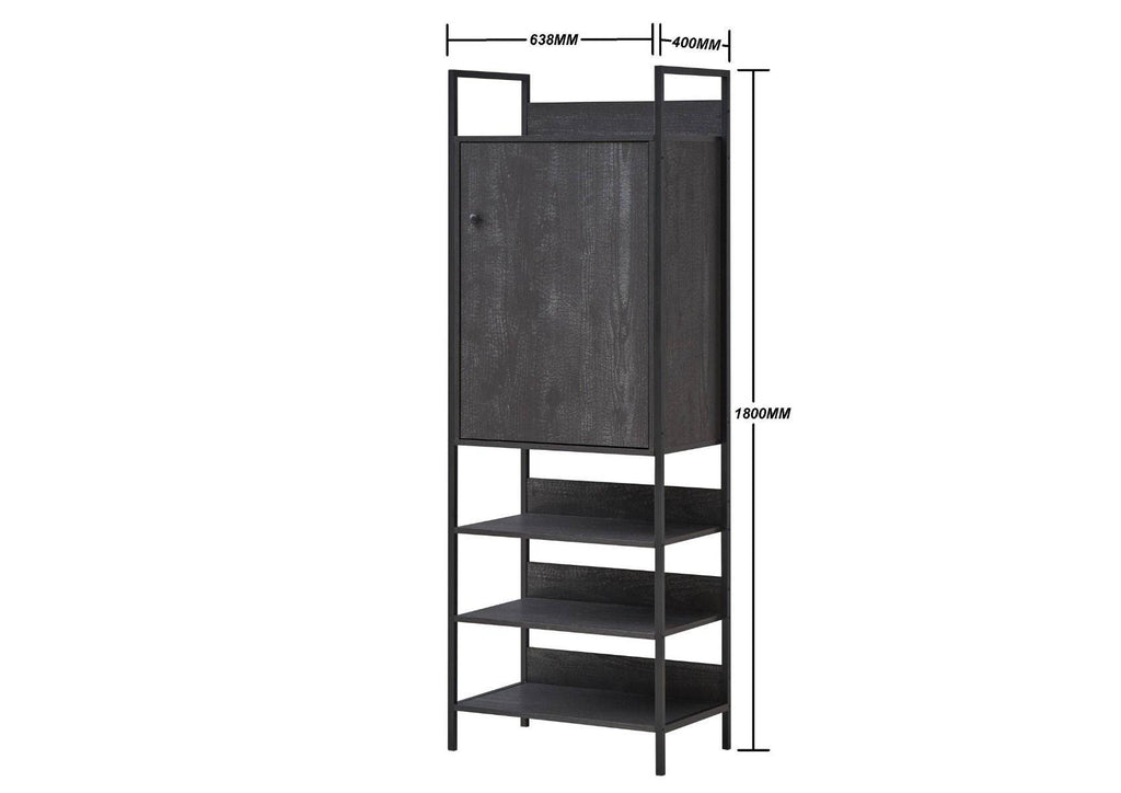 Zahra storage cabinet with 1 door and 3 shelves in black wood effect by TAD - Price Crash Furniture