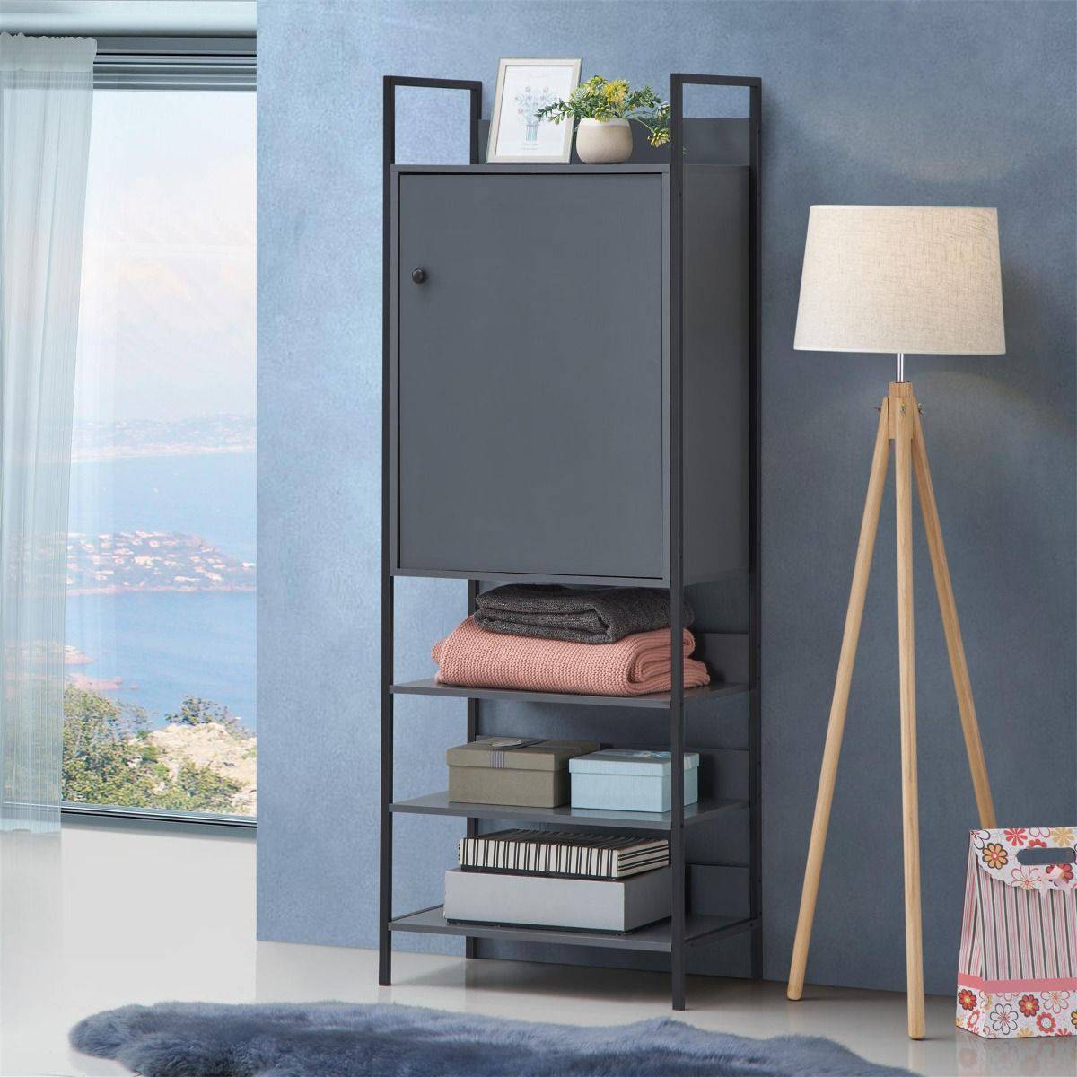 Zahra storage cabinet with 1 door and 3 shelves in matte grey by TAD - Price Crash Furniture