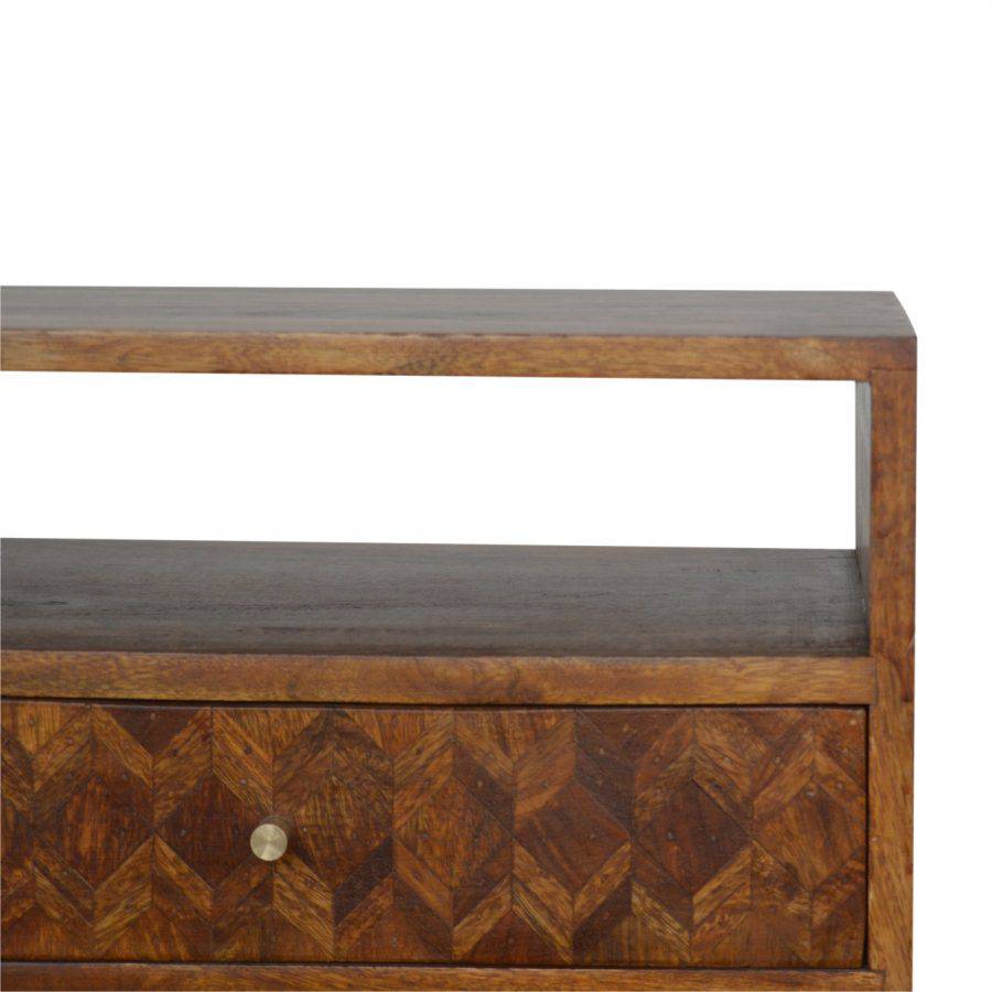 Zig-zag Parquet Pattern 1 Drawer Bedside Table in Chestnut-effect Mango Wood - Price Crash Furniture