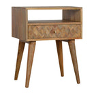 Zig-zag Parquet Pattern 1 Drawer Bedside Table in Oak-effect Mango Wood - Price Crash Furniture