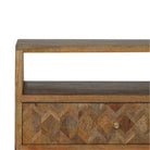 Zig-zag Parquet Pattern 1 Drawer Bedside Table in Oak-effect Mango Wood - Price Crash Furniture