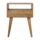 Zig-zag Parquet Pattern 1 Drawer Bedside Table in Oak-effect Mango Wood - Price Crash Furniture