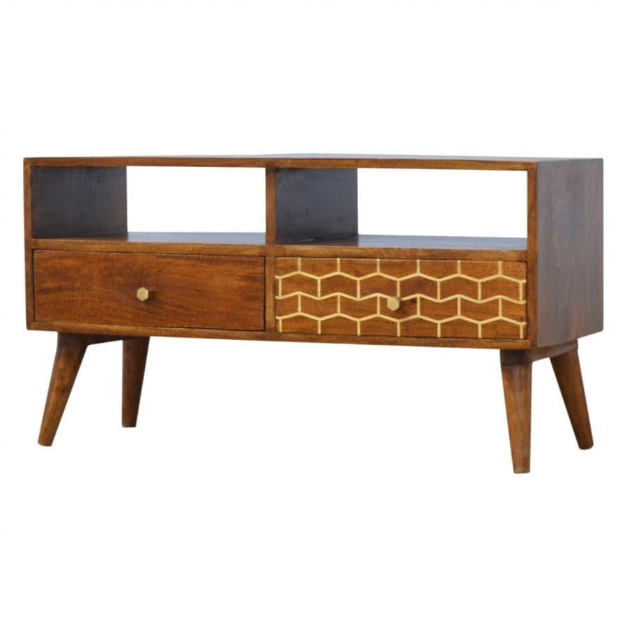 2 Drawer Chestnut Media Unit With Gold Inlay Drawer Front - Price Crash Furniture