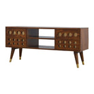 4 Drawer Chestnut Nordic Style Media Unit, Brass Inlay, 2 Open Slots - Price Crash Furniture