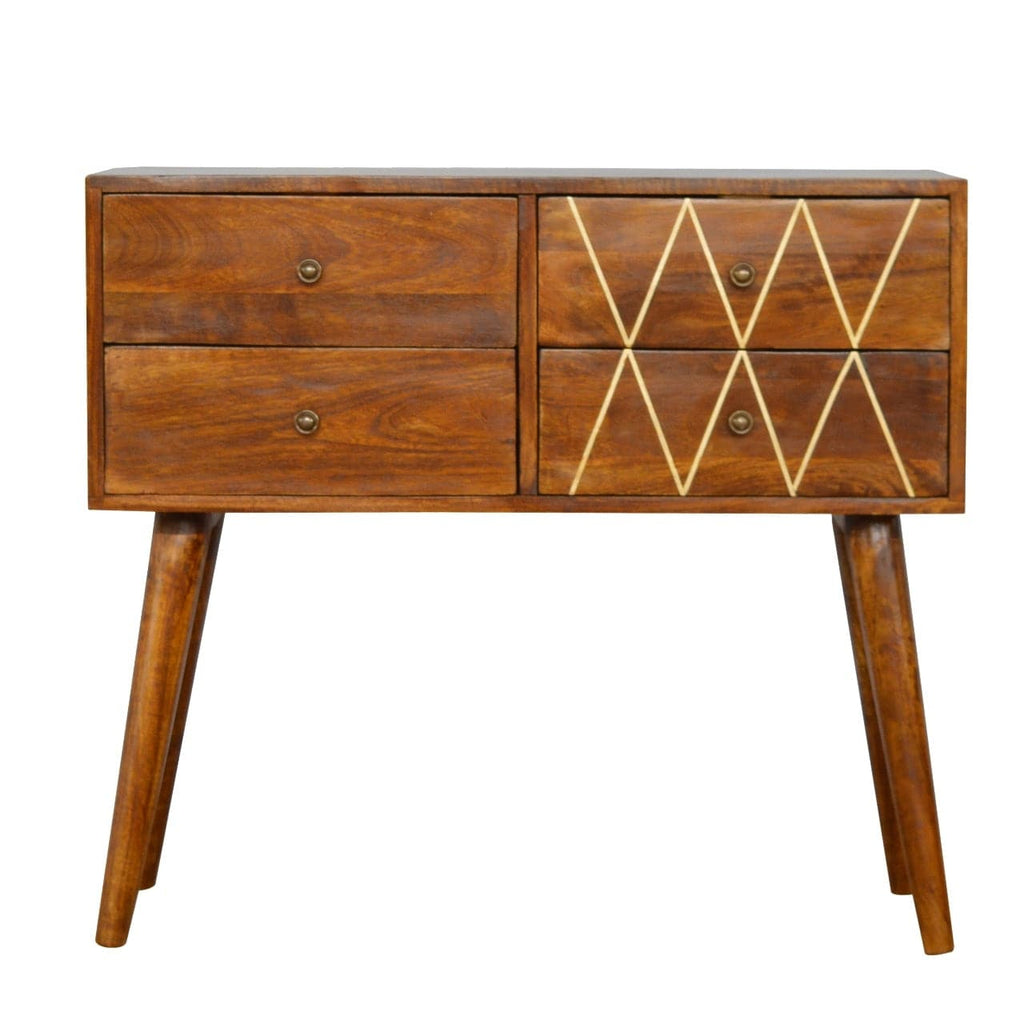 ArtHaus Collection Brass Inlay 4 Drawer Nordic Style Console Table - Price Crash Furniture
