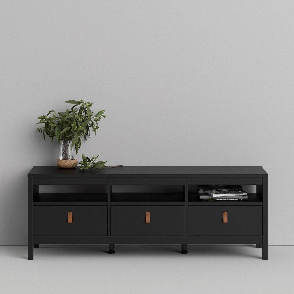 Barcelona TV Unit 3 Drawers in Matt Black - Price Crash Furniture