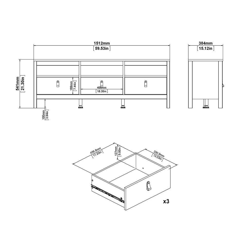 Barcelona TV Unit 3 Drawers in Matt Black - Price Crash Furniture