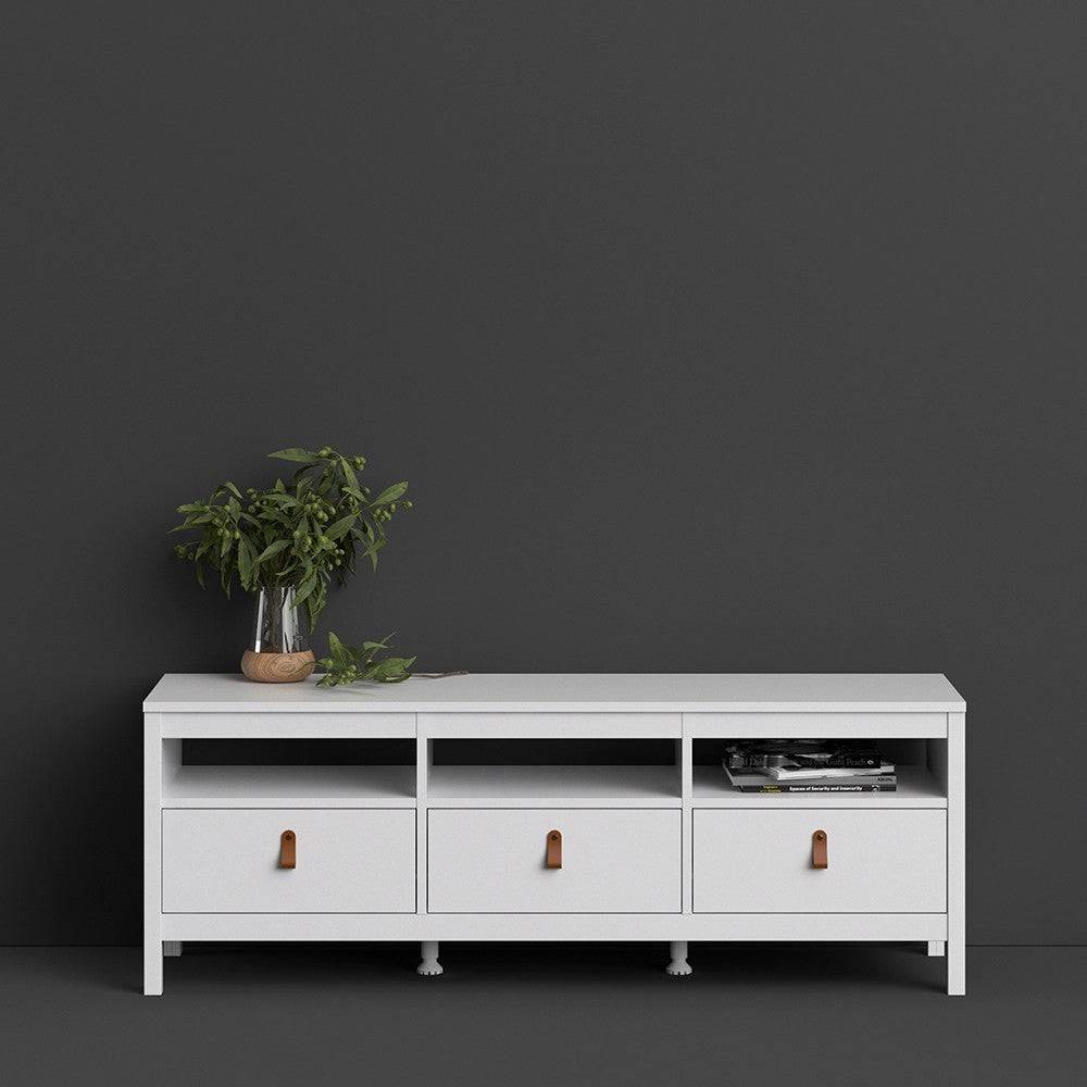 Barcelona TV Unit 3 Drawers in White - Price Crash Furniture