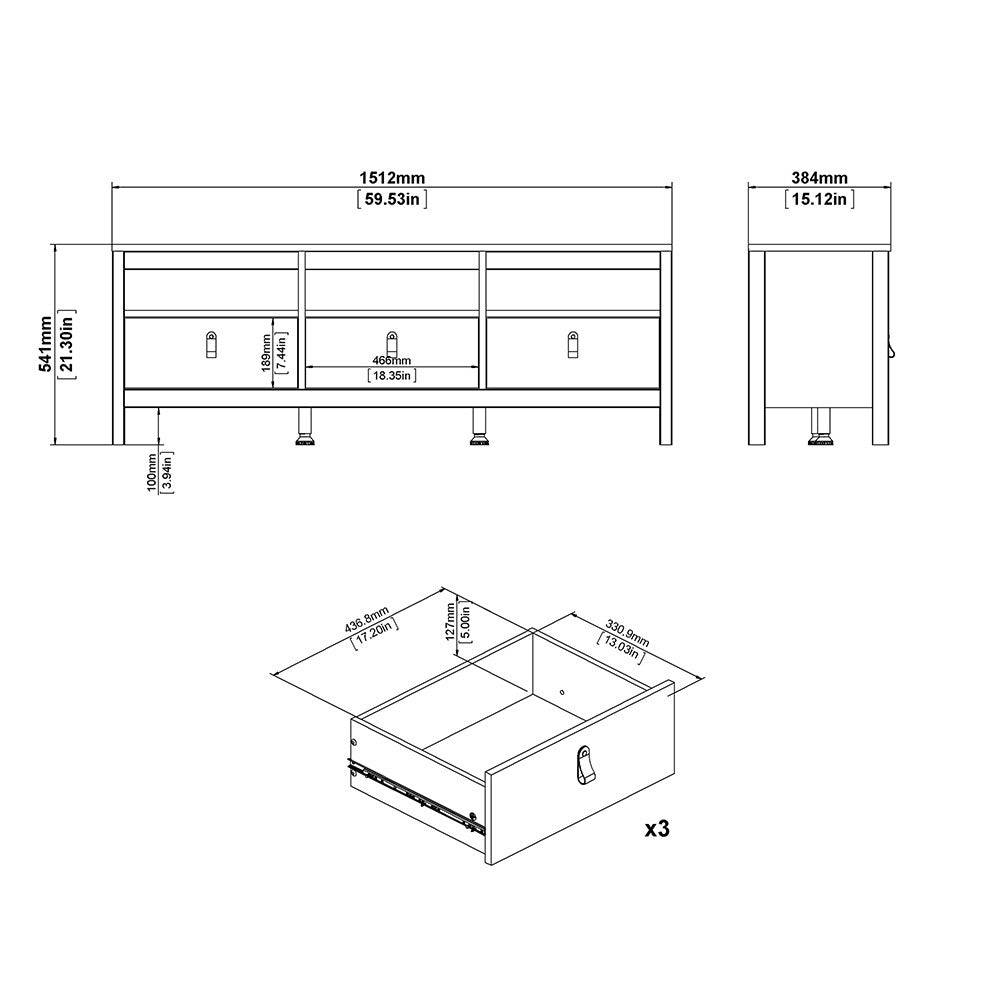 Barcelona TV Unit 3 Drawers in White - Price Crash Furniture