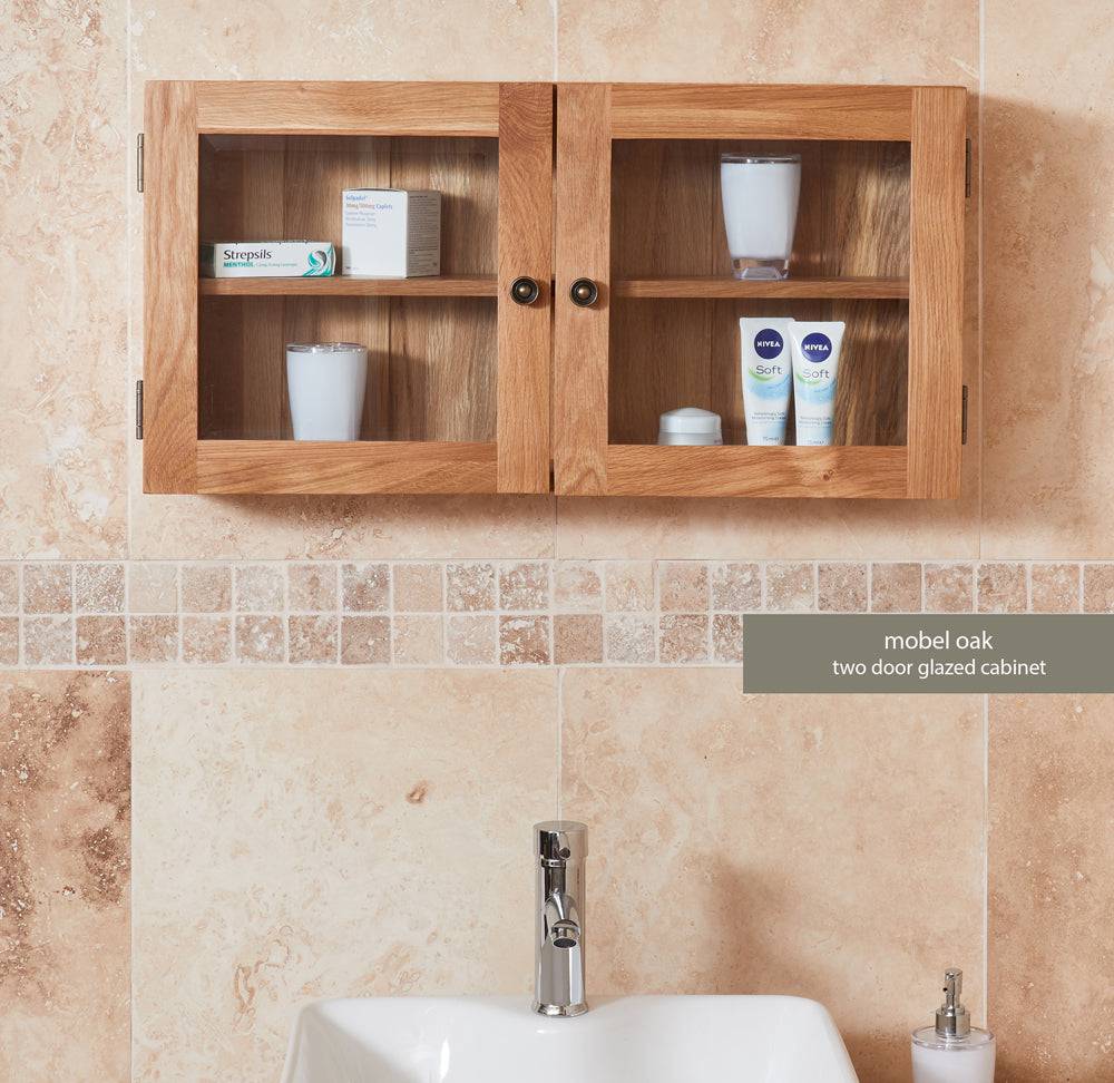 Baumhaus Bathroom Collection - Solid Oak Glass Double Door Cabinet - Price Crash Furniture