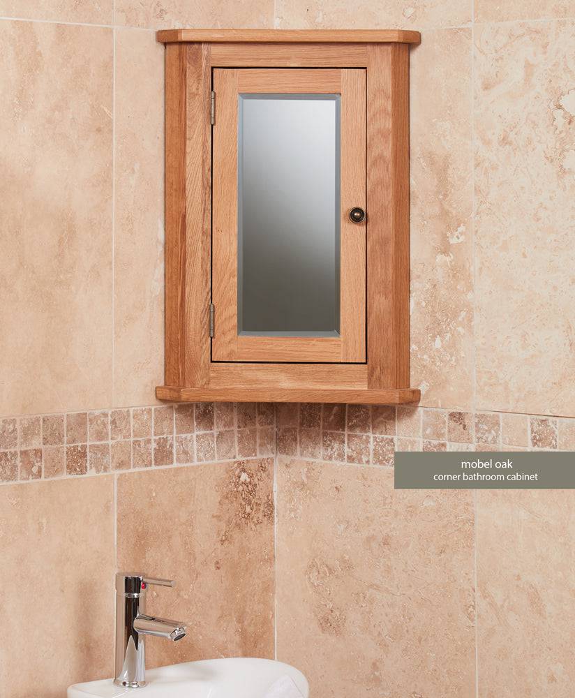 Baumhaus Bathroom Collection - Solid Oak Mirrored Corner Wall Cabinet - Price Crash Furniture