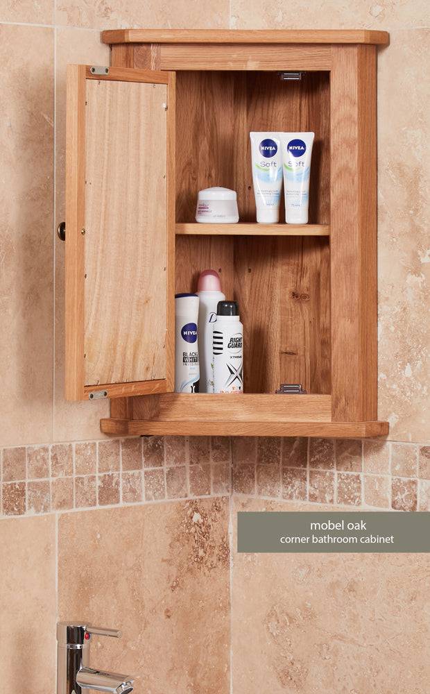 Baumhaus Bathroom Collection - Solid Oak Mirrored Corner Wall Cabinet - Price Crash Furniture