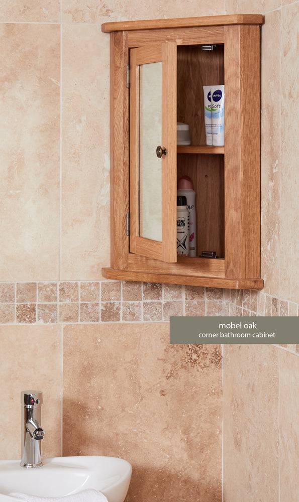 Baumhaus Bathroom Collection - Solid Oak Mirrored Corner Wall Cabinet - Price Crash Furniture