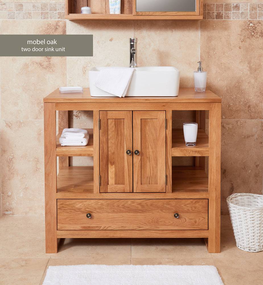 Baumhaus Bathroom Collection - Solid Oak Two Door Single Sink Unit (Square) - Price Crash Furniture