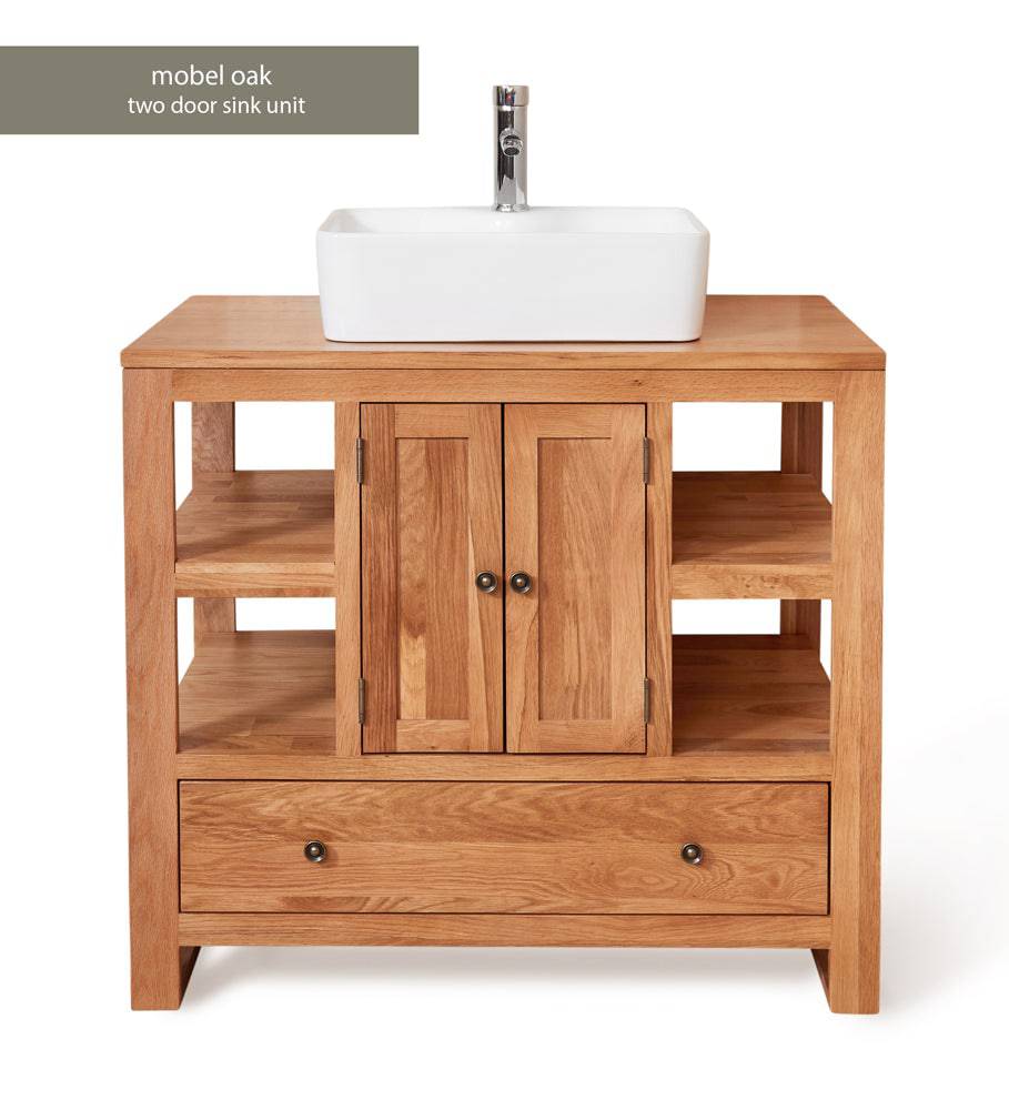 Baumhaus Bathroom Collection - Solid Oak Two Door Single Sink Unit (Square) - Price Crash Furniture