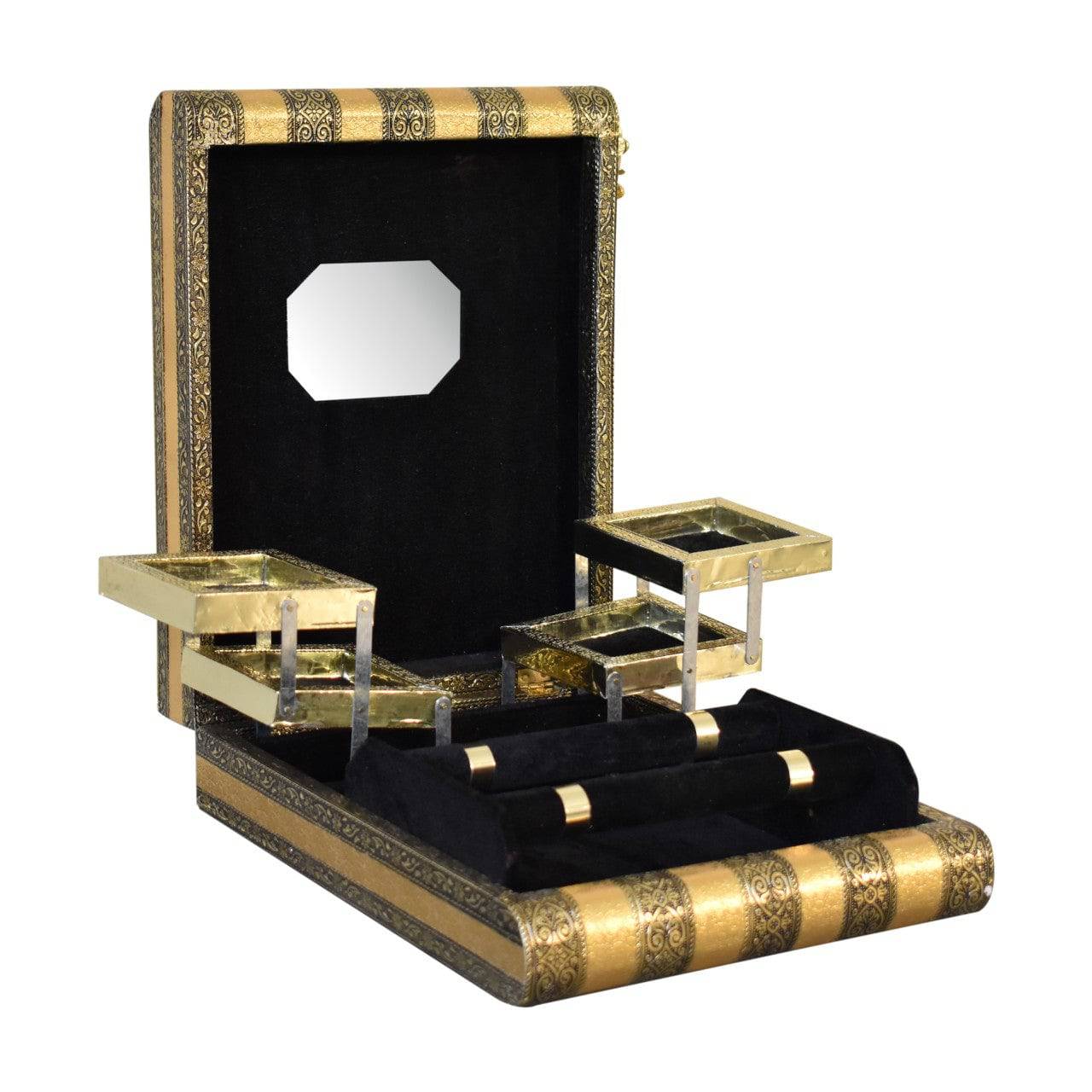 Black Velvet Double Rod Jewellery Box by Artisan Furniture - Price Crash Furniture