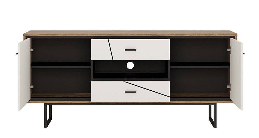 Brolo TV Unit 2 Door 2 Drawer With Walnut And Dark Panel Finish - Price Crash Furniture