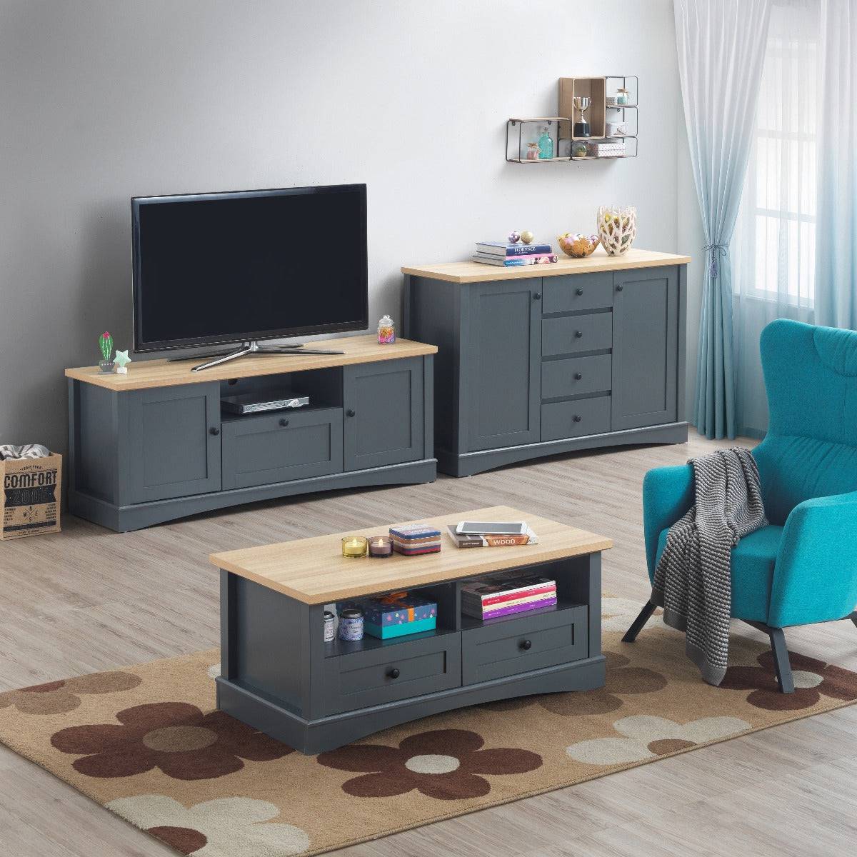 Carden TV Cabinet Stand in Grey by TAD - Price Crash Furniture