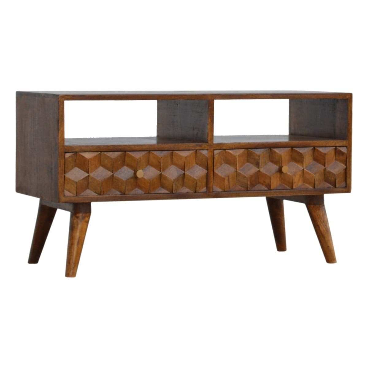 Chestnut Cube Carved TV Unit - Price Crash Furniture