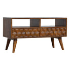 Chestnut Cube Carved TV Unit - Price Crash Furniture