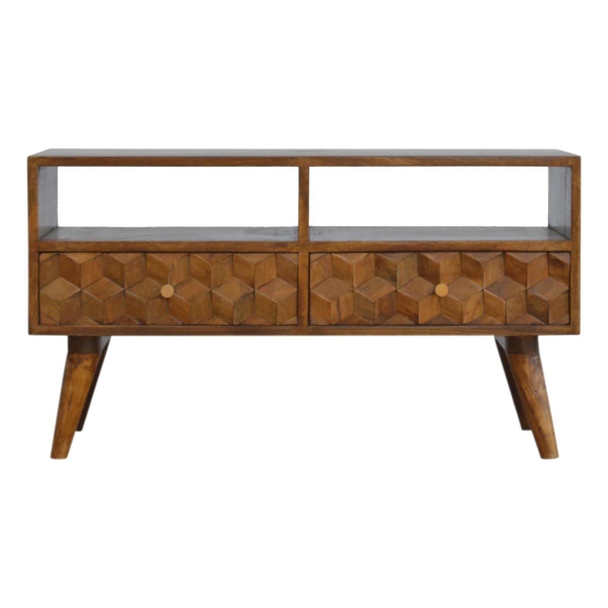 Chestnut Cube Carved TV Unit - Price Crash Furniture