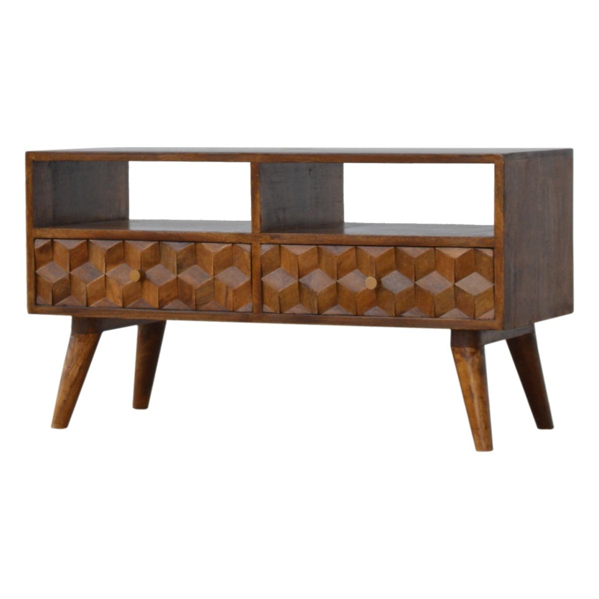 Chestnut Cube Carved TV Unit - Price Crash Furniture