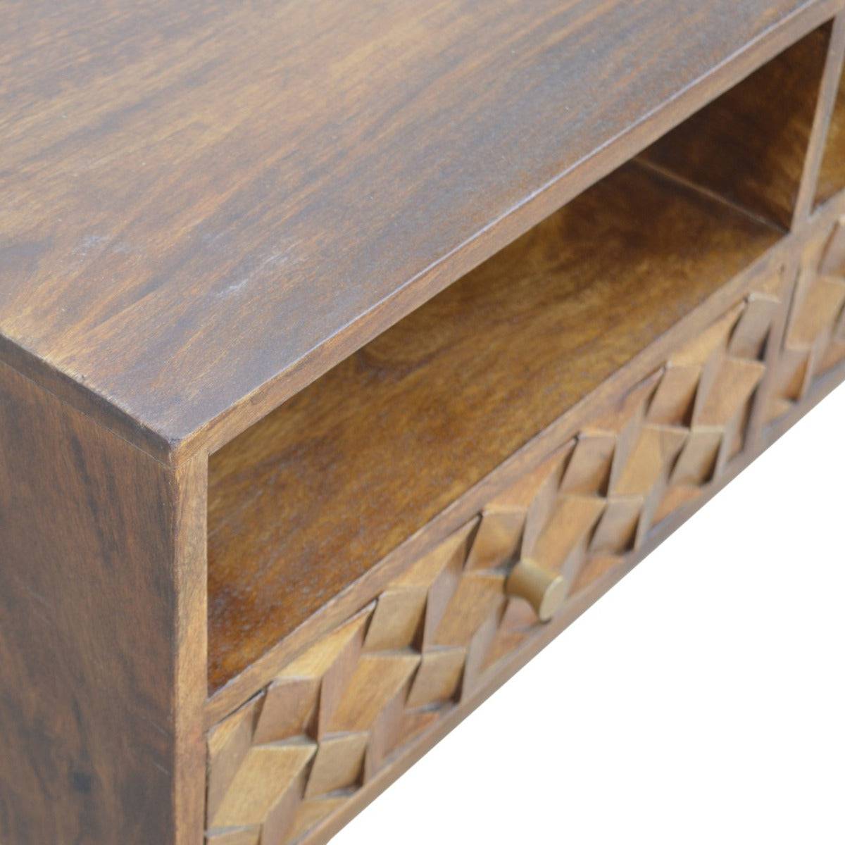 Chestnut Cube Carved TV Unit - Price Crash Furniture