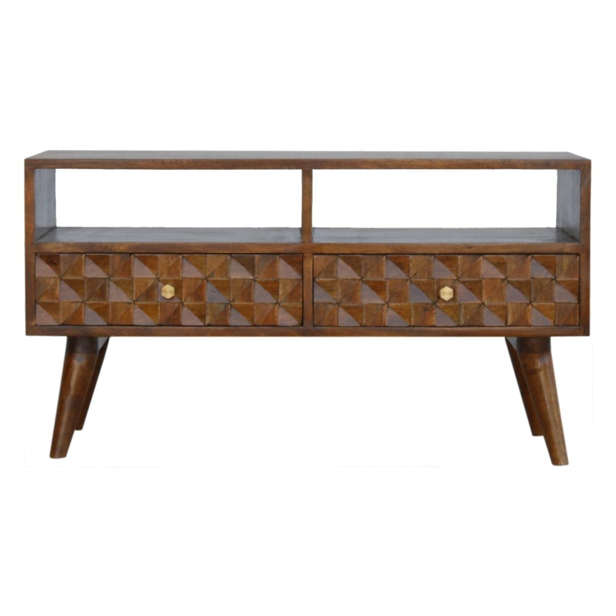 Chestnut Diamond Carved TV Unit - Price Crash Furniture