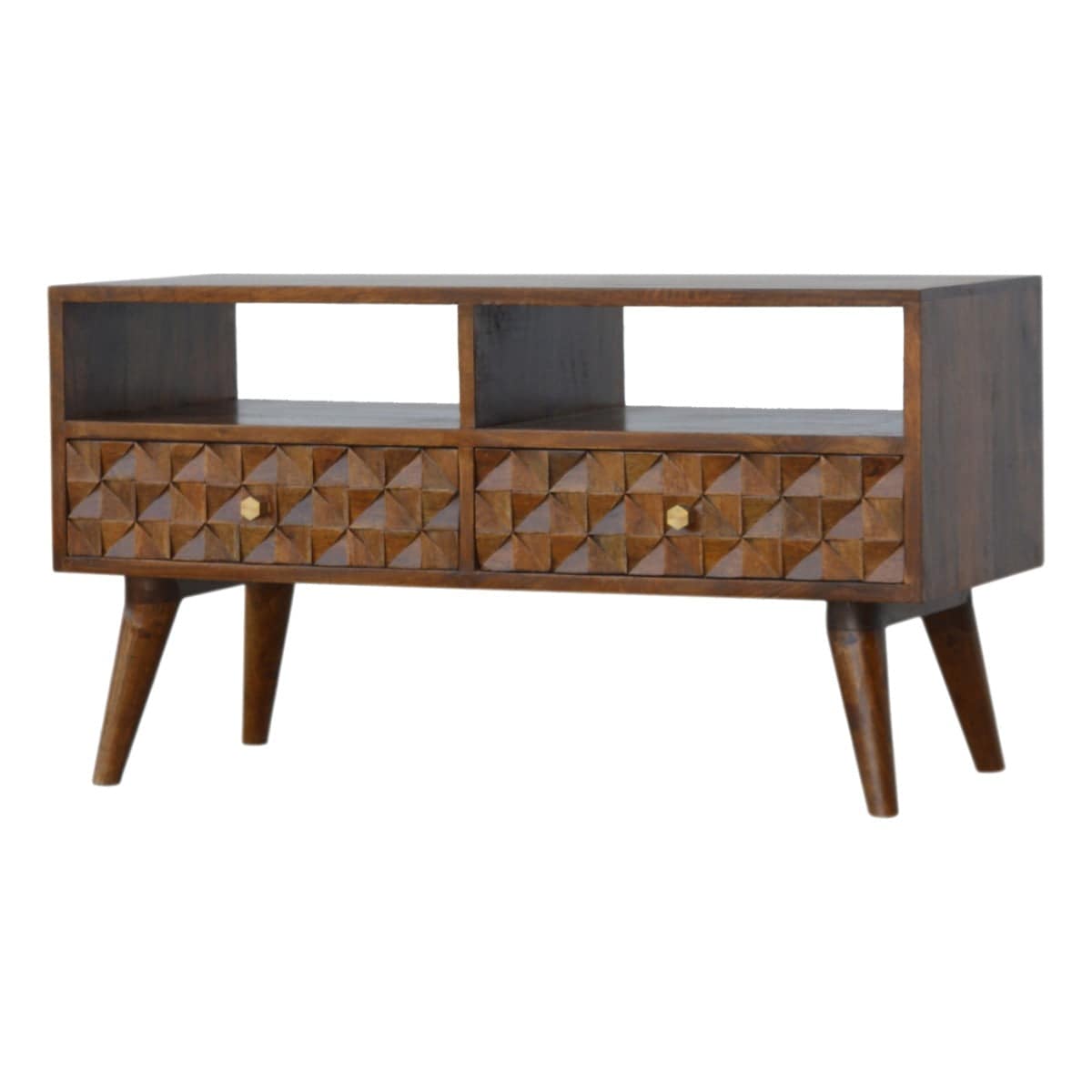 Chestnut Diamond Carved TV Unit - Price Crash Furniture