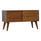 Chestnut Sliding Cabinet With Gold Patterned Door Front - Price Crash Furniture