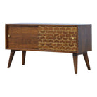 Chestnut Sliding Cabinet With Gold Patterned Door Front - Price Crash Furniture