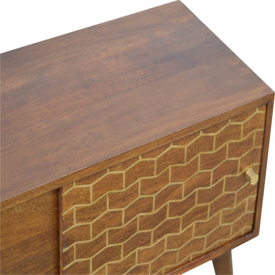 Chestnut Sliding Cabinet With Gold Patterned Door Front - Price Crash Furniture